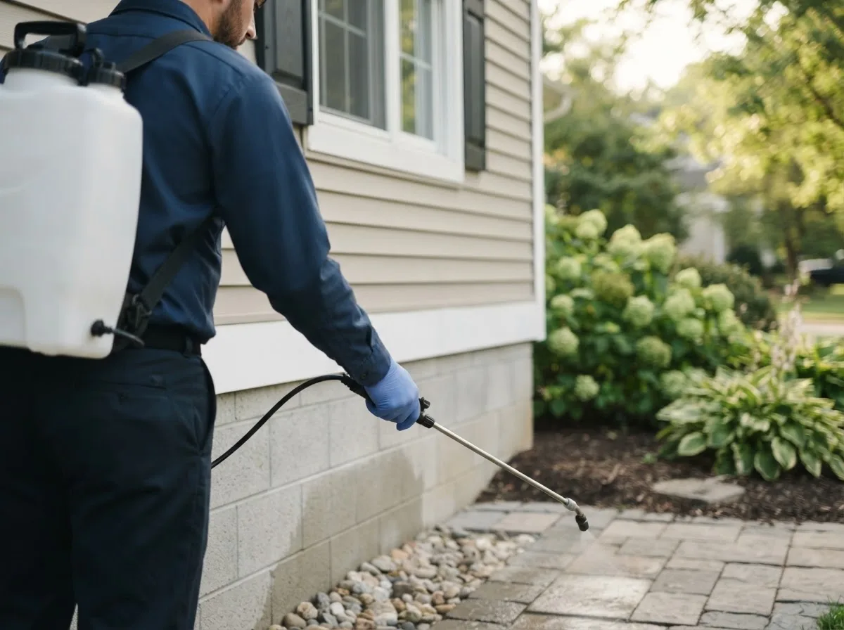 Pest control technician inspecting a home in Pierce, NE